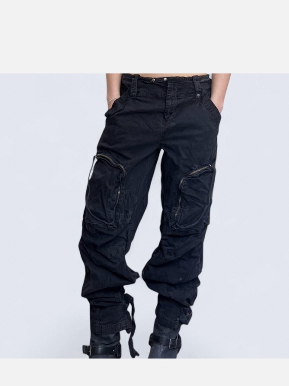Free People Black Cargo Pants with Zip Thigh Pockets